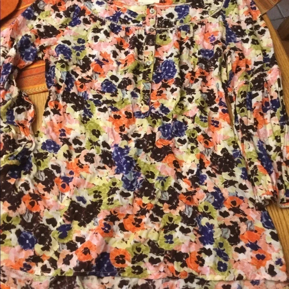 MAEVE ANTHROPOLOGIE Floral Top 0 Multi Color 3/4 Sleeve Pink Green Blouse - Picture 2 of 5